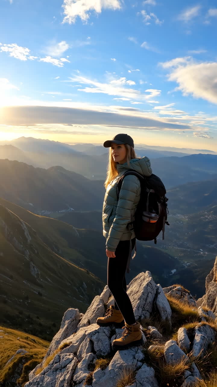 mujer haciendo senderismo en las montañas