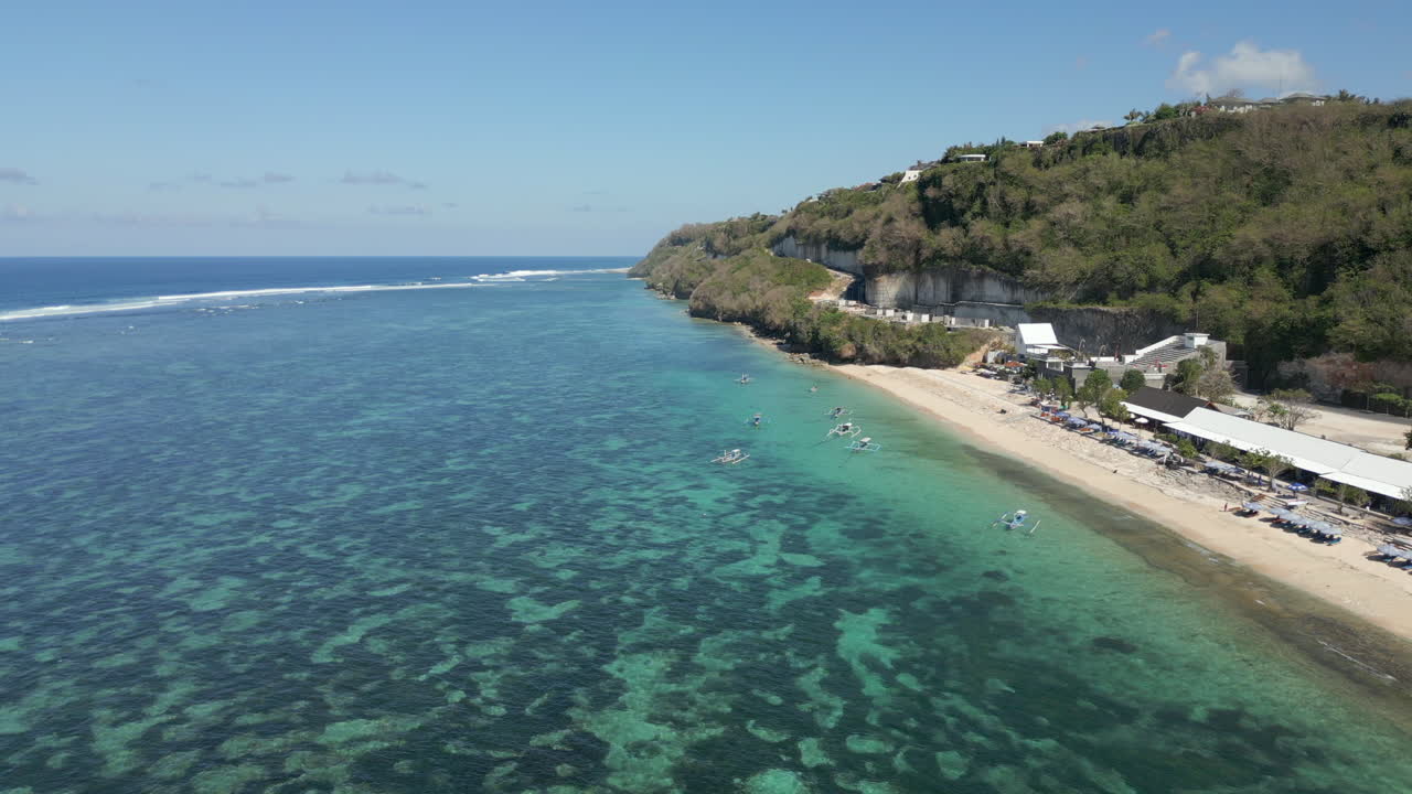 Pantai Pandawa Bay White Sand Blue Lagoon Drone Track Back 4K 60FPS