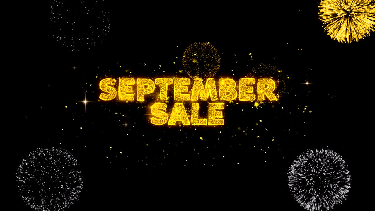 9 월 판매 텍스트는 반이는 황금 입자 불꽃놀이에 대해 드러니다.