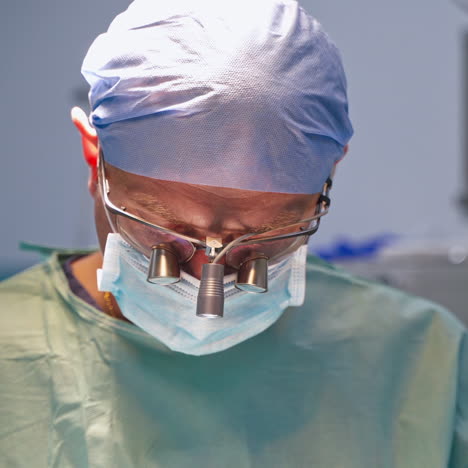 portrait of a doctor in mask. medical specialist in special glasses in the operating room. healthcare concept.