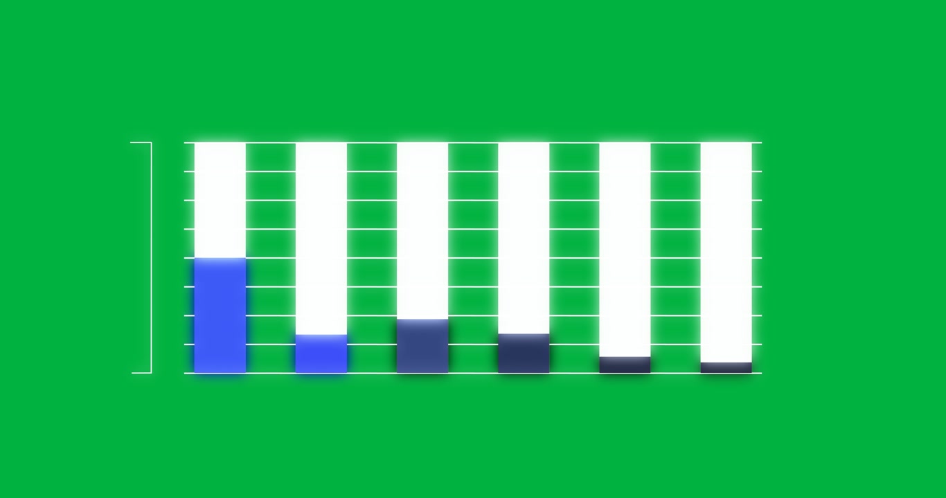 Animated bar graph in blue and grey depicts statistical data on a black background.