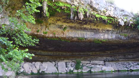 video estático de una pared de roca y la entrada de la cueva en la reserva de hamilton pool en wimberly, texas