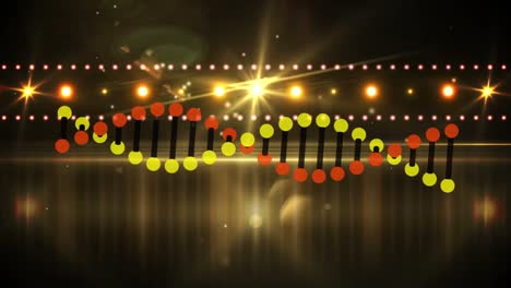 animación de la hélice de adn girando en círculo contra la decoración iluminada