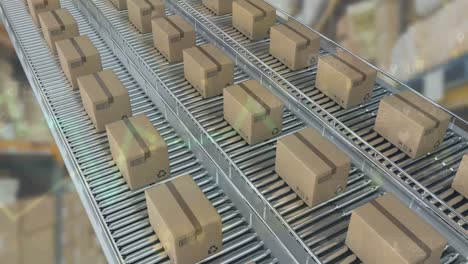 Animation-of-data-processing-over-boxes-on-conveyor-belt-in-warehouse