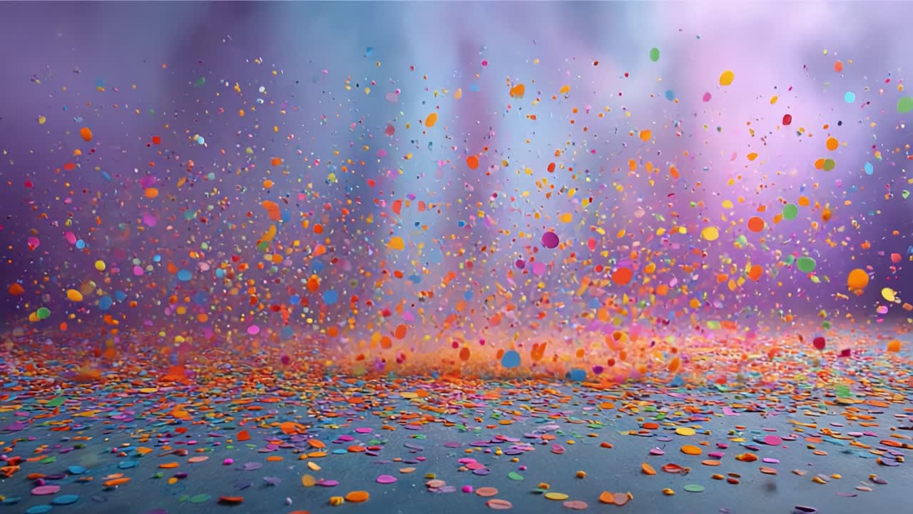 A Vibrant Display of Colorful Confetti Cascading Through the Air, Creating a Whimsical Atmosphere and Enchanting Visual Experience for All to Enjoy