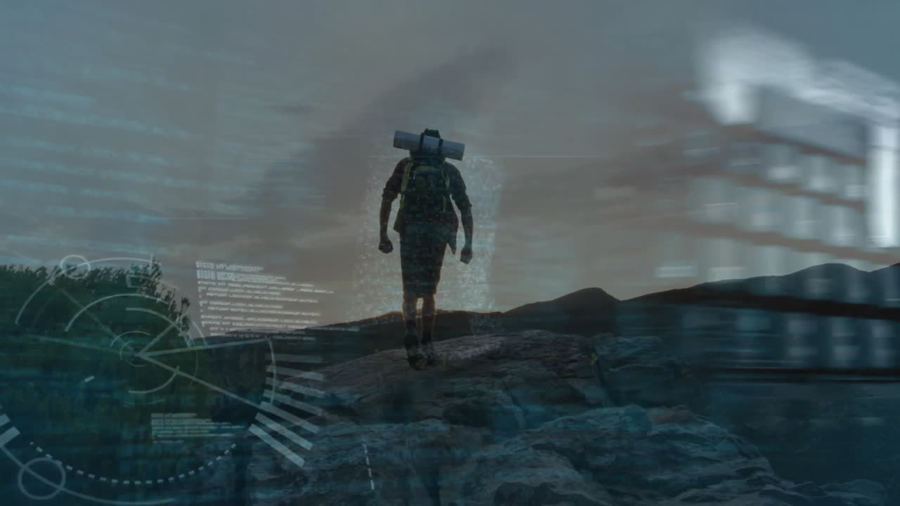 Diver silhouette over keyboard, exploring digital data with animation technology