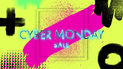 animation of cyber monday sale text over vibrant pattern background