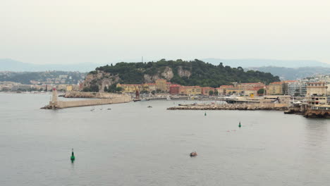 Nice,-France,-Cityscape-and-Harbor,-Cloudy-Summer's-Day-at-Côte-d'Azur