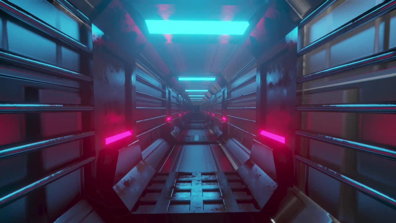 animación de luces rosadas sobre un túnel industrial en movimiento