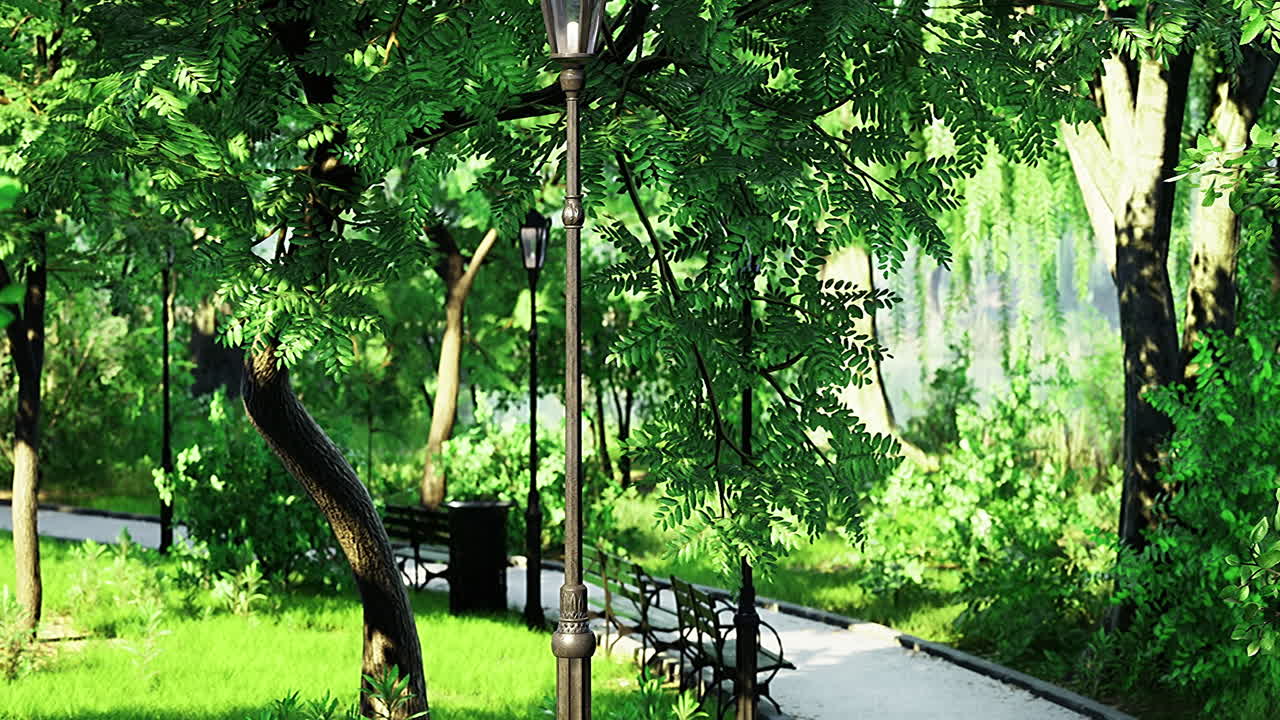 울창한 초록색과 나무로 둘러싸인 아름다운 공원 경로