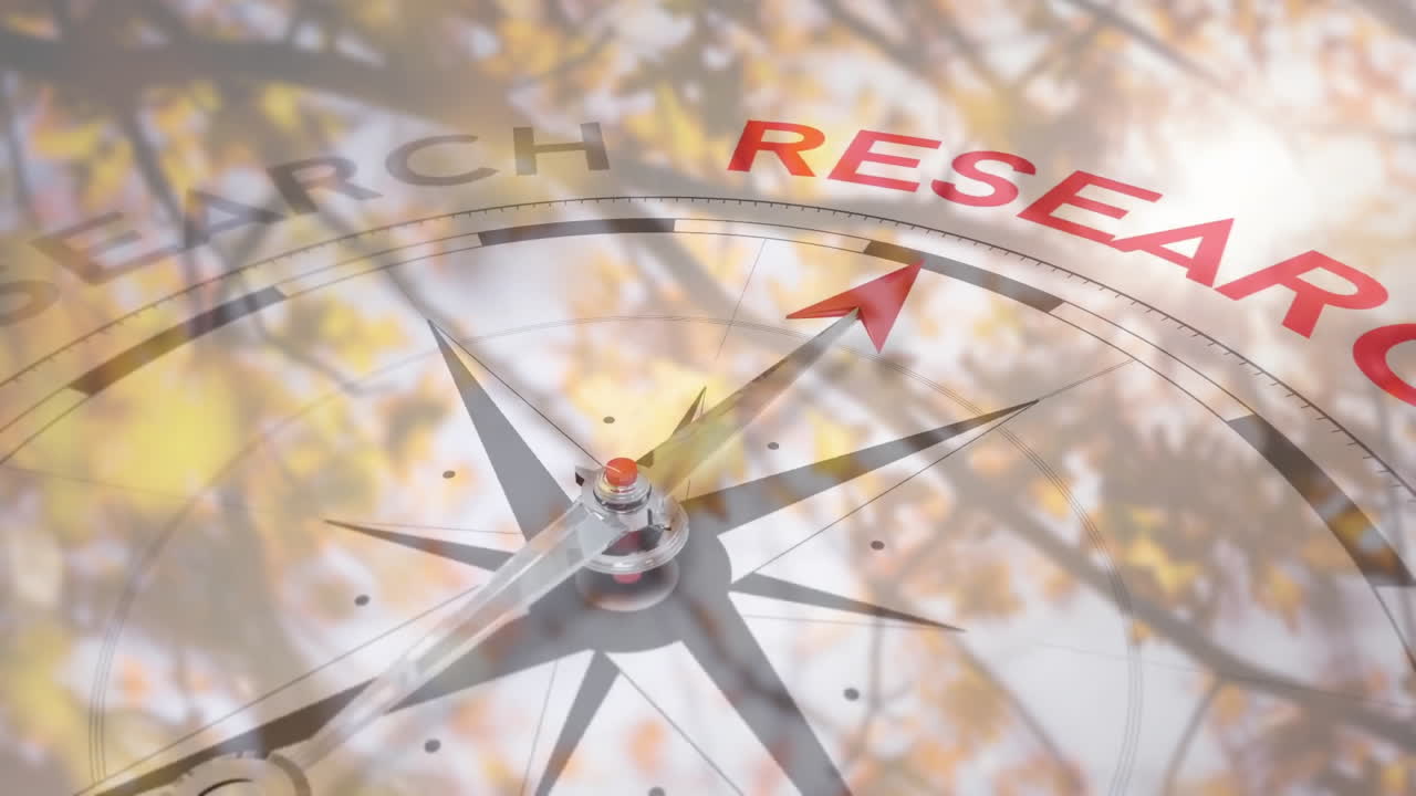 animación de la brújula con texto de investigación sobre los árboles