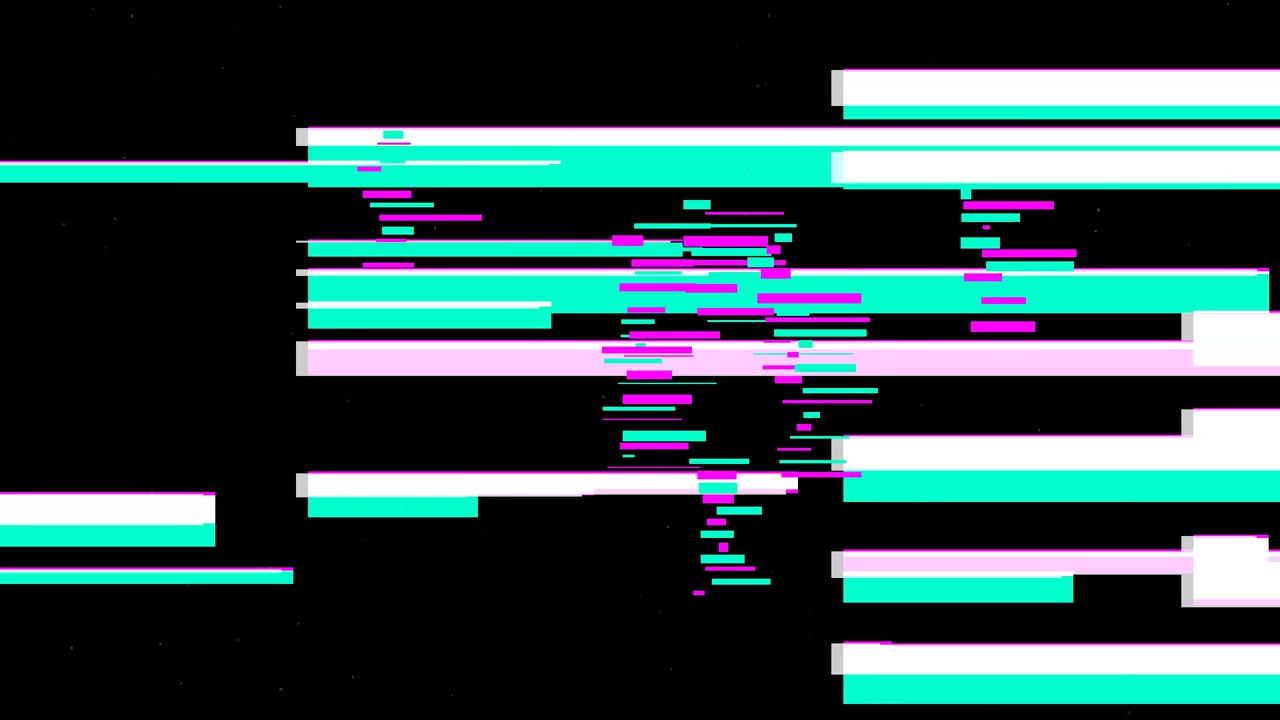 Digital Glitch Effect with Cyan and Magenta Bars on Black Background