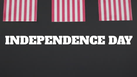 animation of independence day text and flags of america on black background