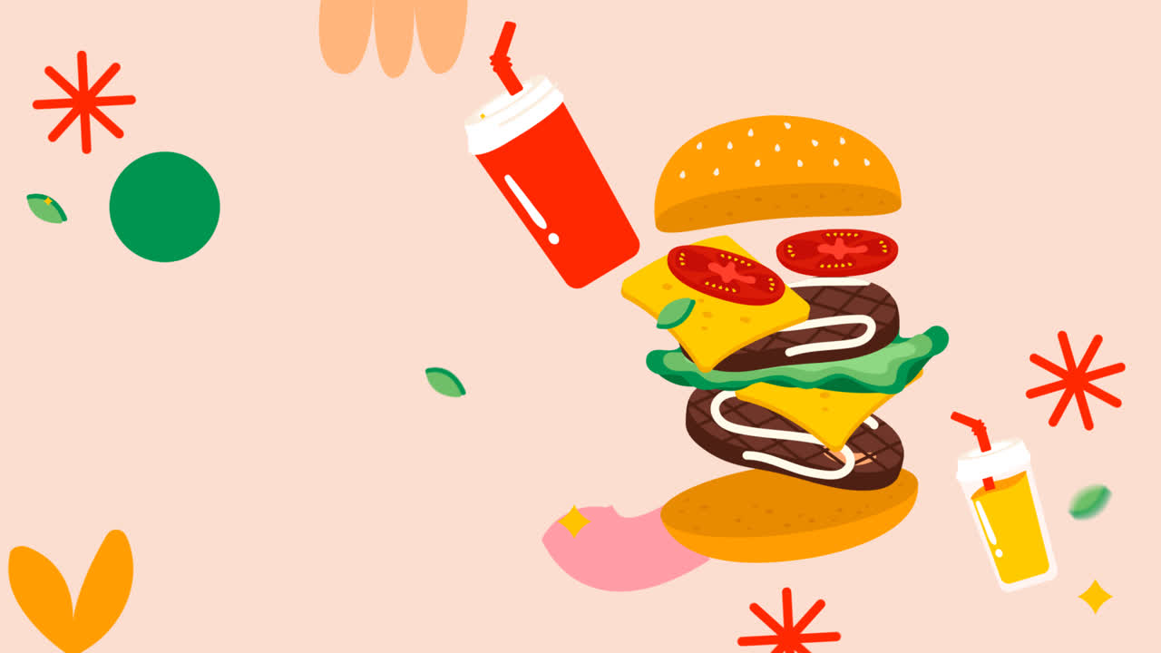 손으로 그린 맛있는 음식 레스토랑의 모션 그래픽 페이스북 템플릿