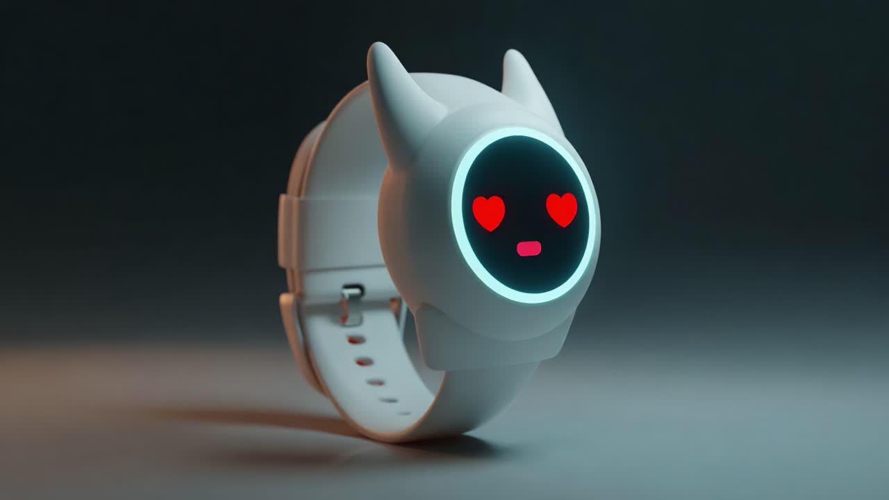 A Playful and Innovative Smartwatch Featuring a Cute Cat-Inspired Design, Complete with Heart-Shaped Eyes and a Glowing Display for Casual and Fashionable Use