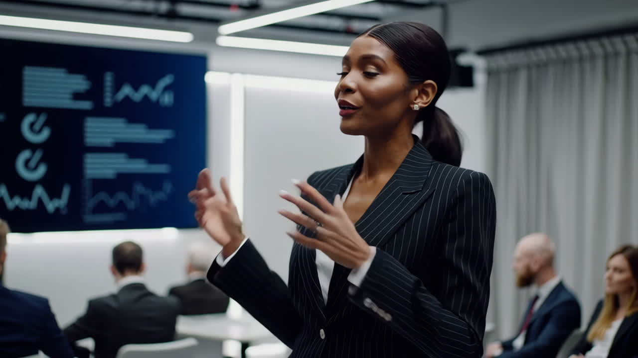 Businesswoman Leading a Presentation in a Modern Conference Room