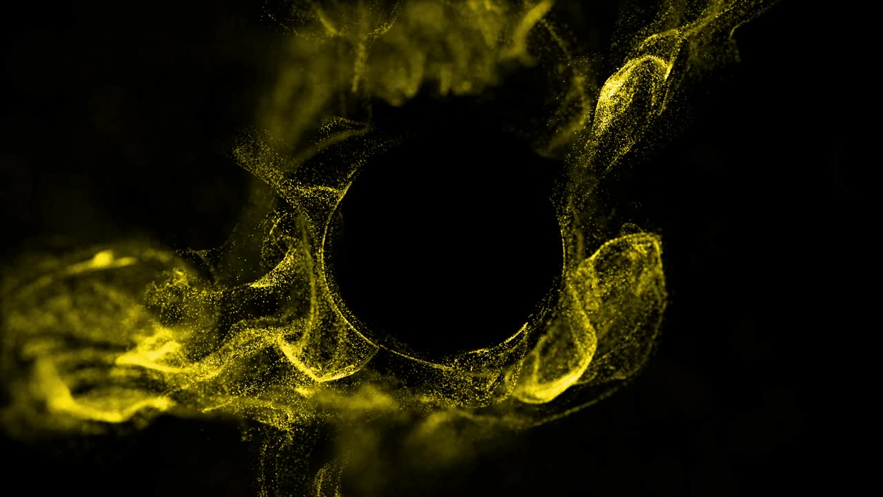 4k 빛나는 입자는 액체 흐름에서 움직이고 프레임의 중앙에 있는 힘 필드에 걸려 입자를 밀어 니다.