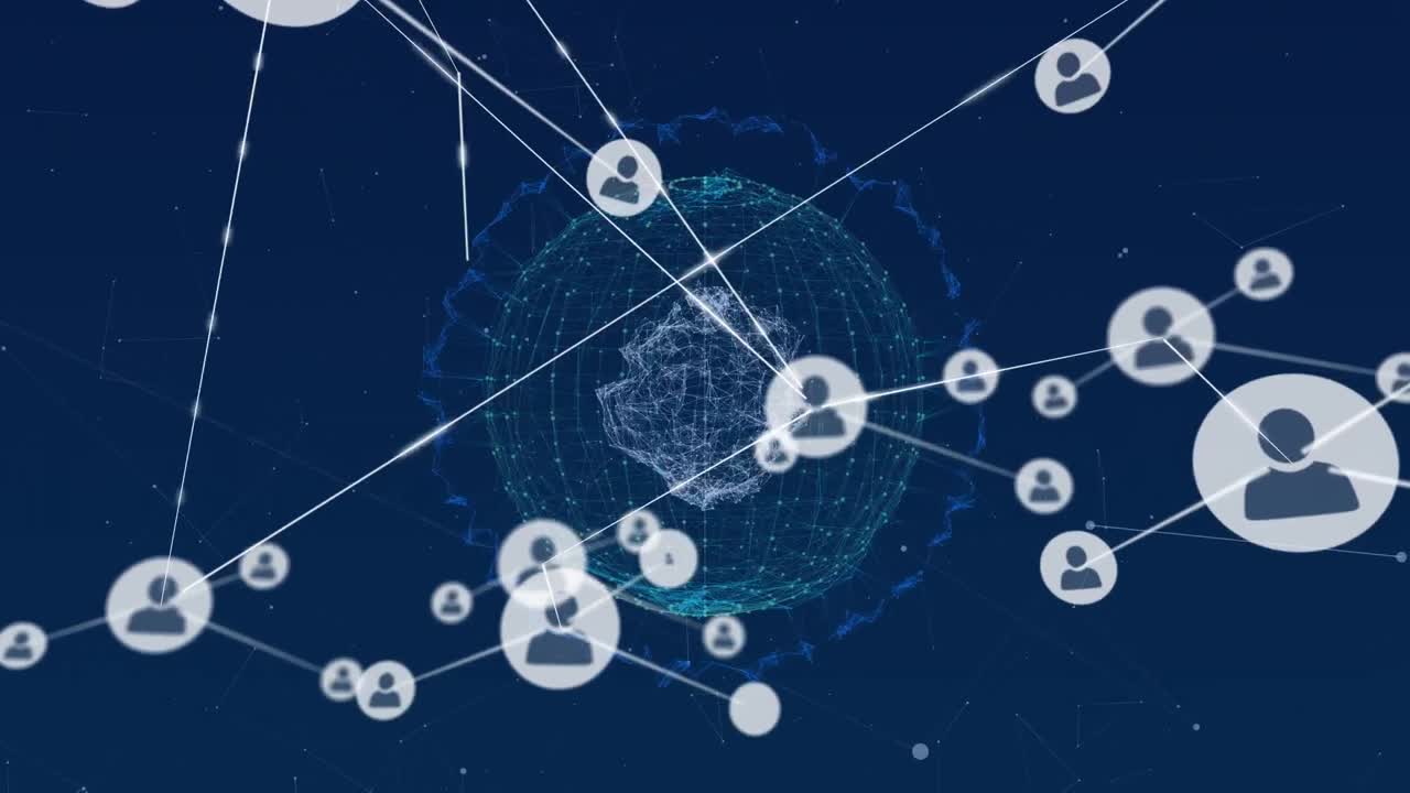 전 세계 사람들과의 연결 네트워크의 애니메이션 아이콘