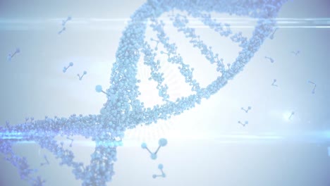 animación de la hilera de adn girando y las moléculas flotando