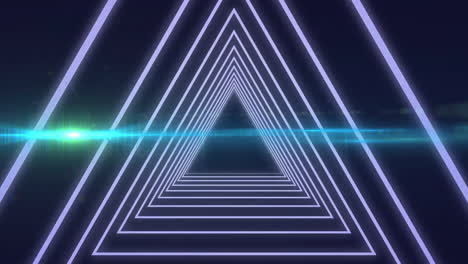 animación de un túnel triángulo lila concéntrico sobre un haz de luz azul sobre un fondo oscuro