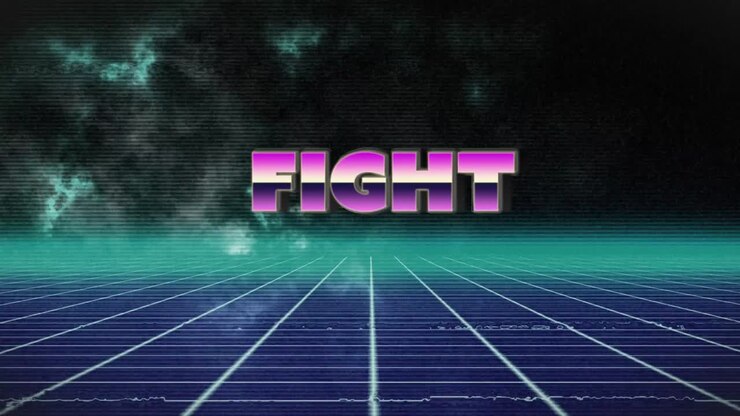 Animazione del testo "fight" su linee bianche su sfondo nero