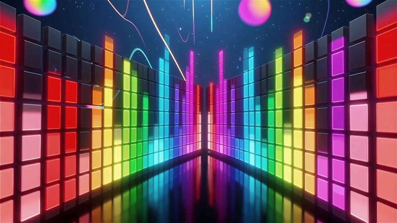 Futuristisk regnbuefarvet neon musik equalizer visualisering baggrund.