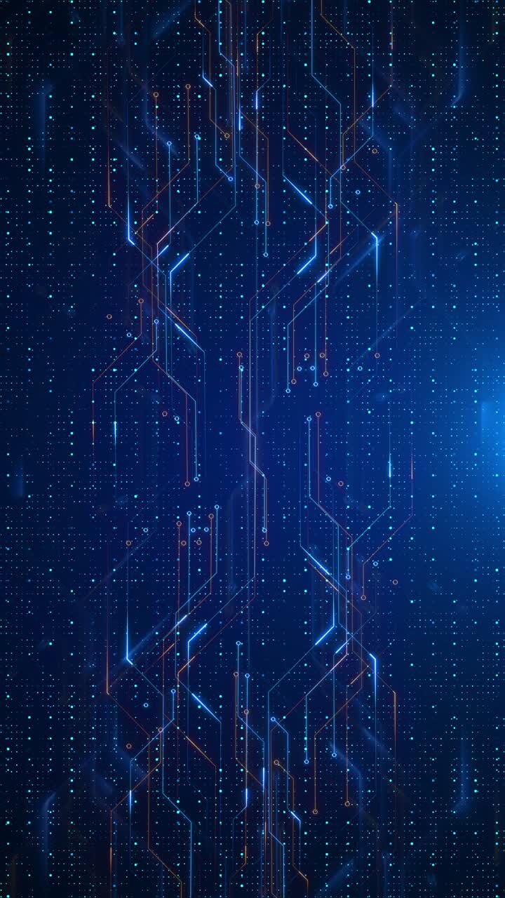 Globo digitale blu astratto, chip AI centrale, sfondo di innovazione tecnologica, circuito processore AI