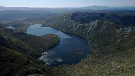 aerial shot of cradle mountain and dove lake in tasmania , australia