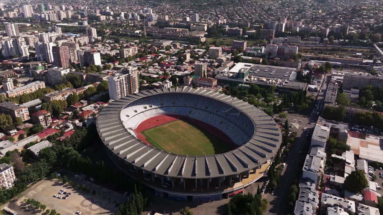 Cinematic Orbiting Drone Shot Above Boris Paichadze Dinamo Stadium