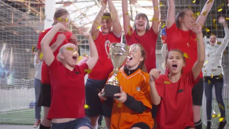 women football players celebrating after winning the championship 1