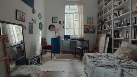 interior of apartment of musician with audio recording setup