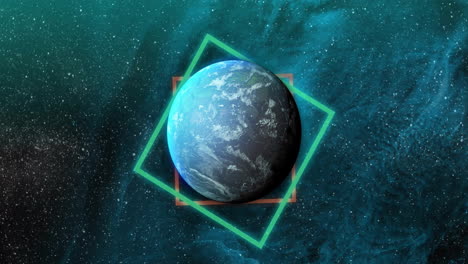 animation of colourful shapes over planet on sky with stars