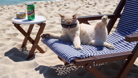 cat on beach vacation