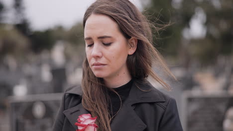 Rose,-death-or-sad-woman-in-graveyard-for-funeral