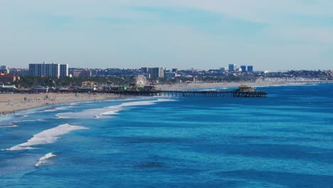 Static-drone-shot-of-Santa-Monica-Pier-in-California