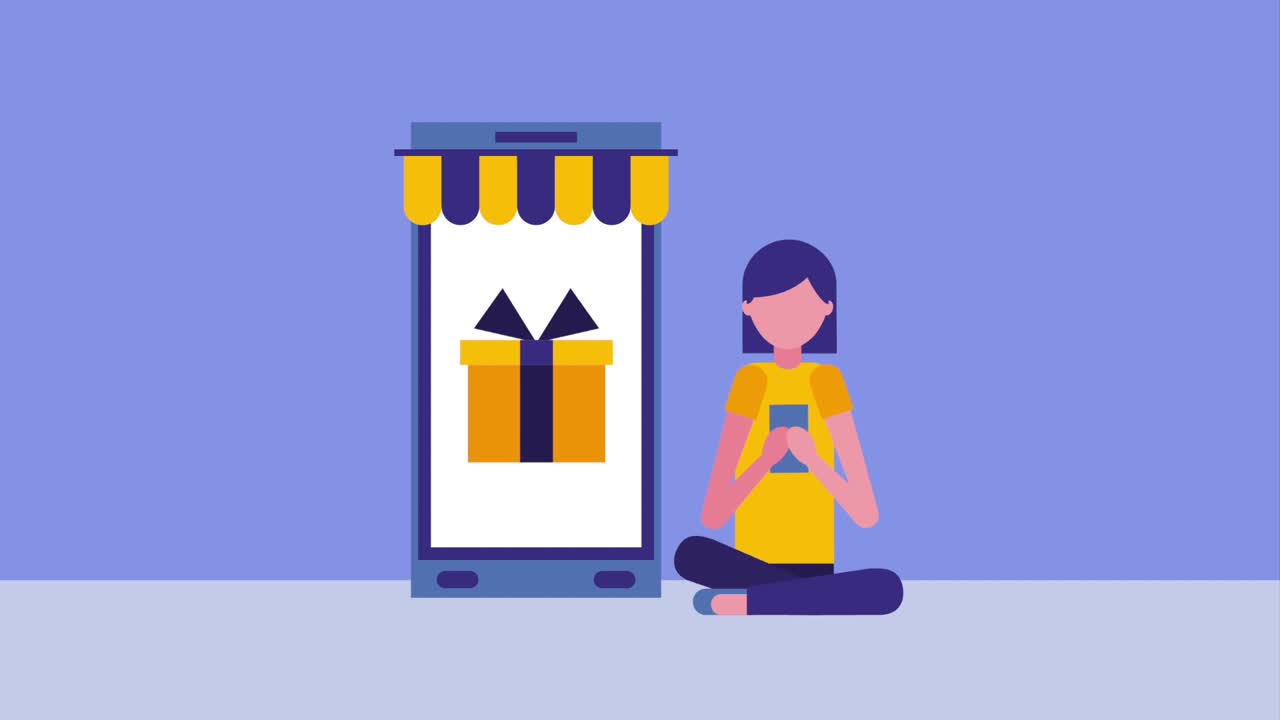 donna seduta che usa uno smartphone per fare acquisti online