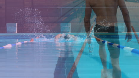 animación de un hombre caucásico nadando en la piscina