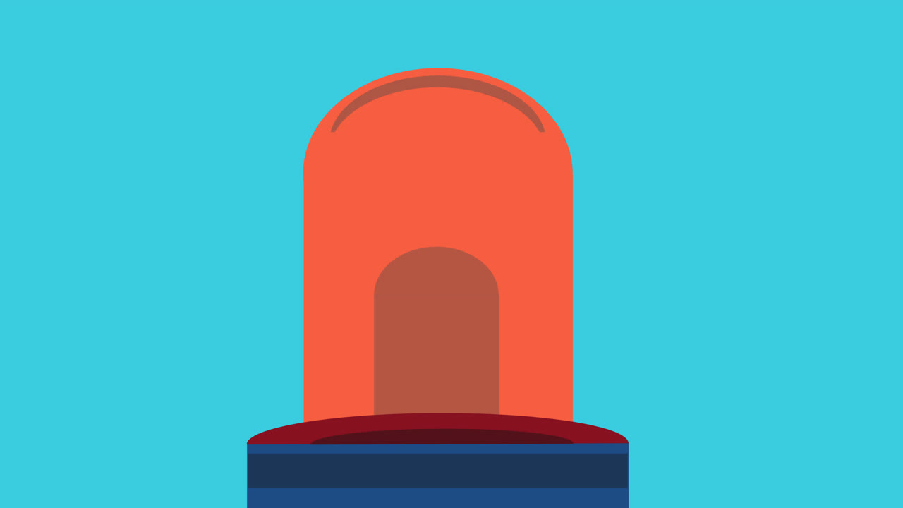 파란색 배경에서  ⁇ 박이는 오렌지색 사이렌 불빛의 디지털 애니메이션