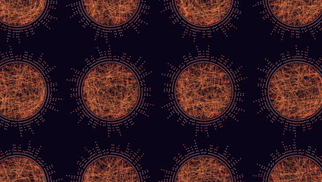 geometric circles and zigzag lines create striking pattern on black background