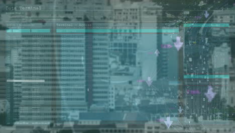 animación del procesamiento de datos sobre el paisaje urbano
