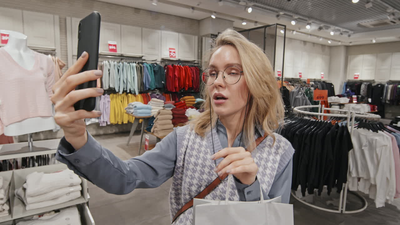 Stylish Woman Video Chatting At Clothing Store