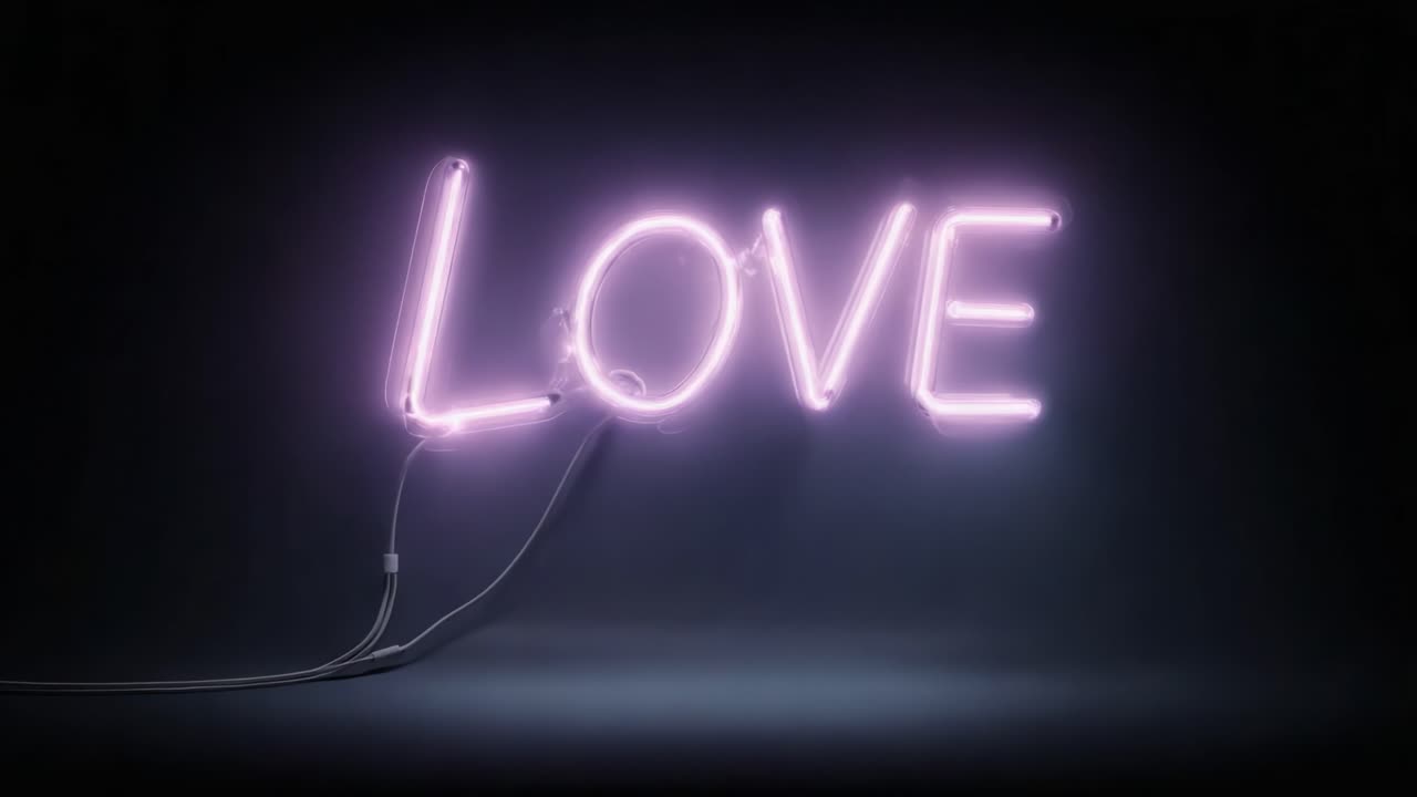 A Captivating Display of Neon Love Sign Illuminating the Darkness with Vibrant Pink Light, Perfect for Evoking Emotions and Romantic Atmospheres