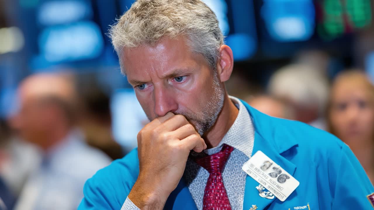 En fokuseret trader analyserer markedstendenser midt på et travlt handelsgulv og fanger intensiteten og hastigheden i finansiel beslutningstagning i et konkurrencepræget miljø