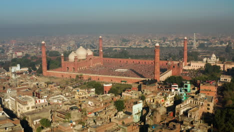 aerial view of badshahi mosque in lahore, pakistan at daytime - drone shot