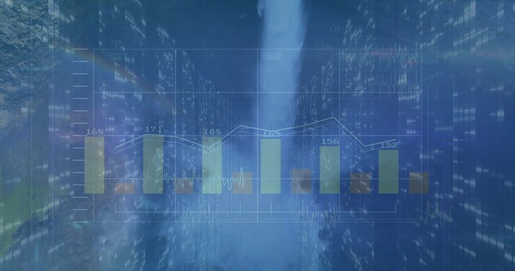 fading overlay triggers bars growing and adjusting while line graph shifting to visualize trends