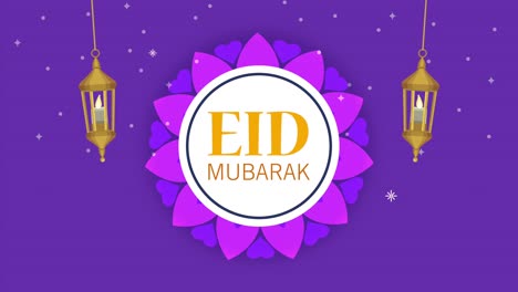 eid mubarak lettering with lanterns hanging