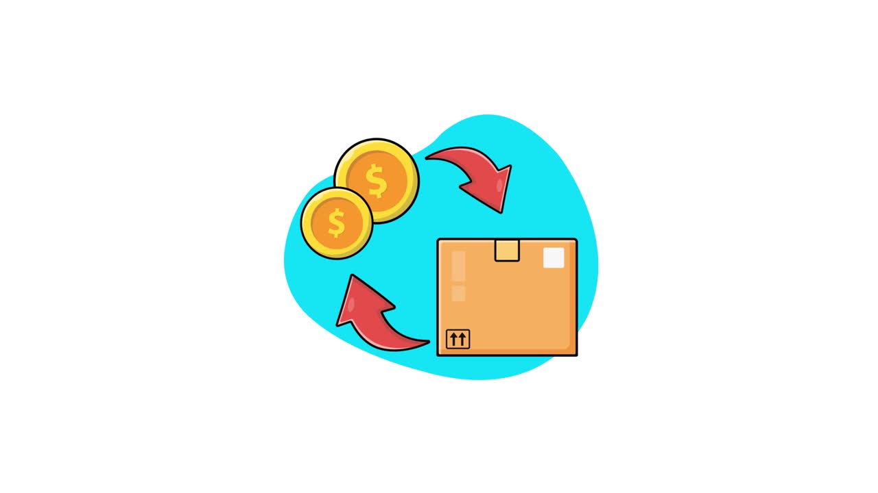 Animated Illustration of Money and Package Exchange with Arrows