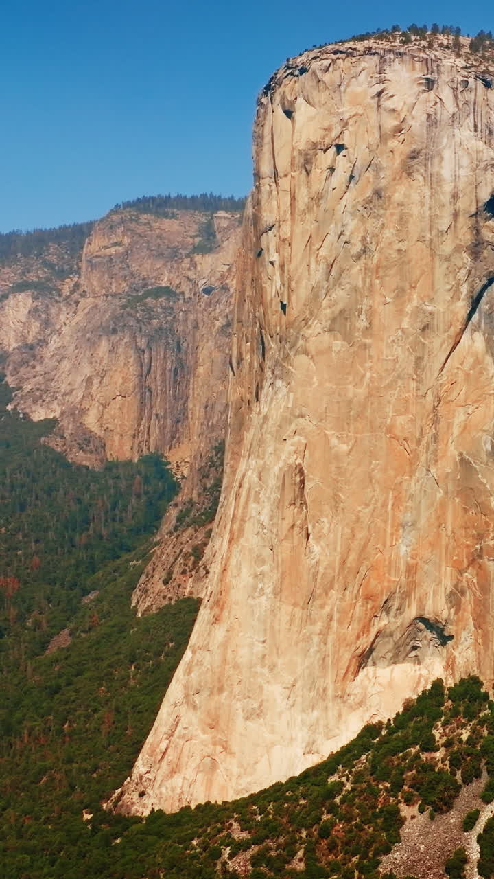 Yosemite valley mountain landscapes. California adorable national park aerial view. Vertical video