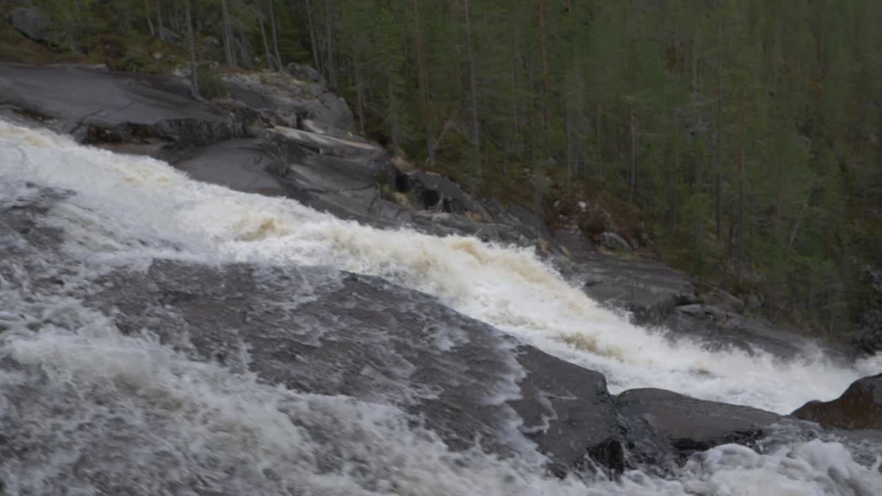 Crazy waterfall-river in Norway. Slowmotion