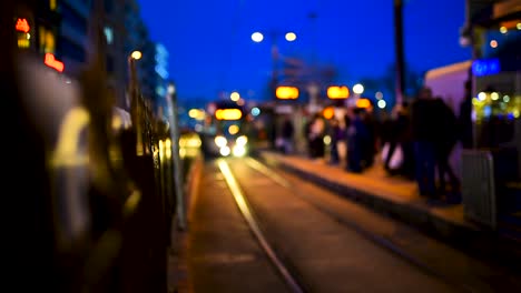 blurry defocused of fast metro moving forward on the road in istanbul,turkey